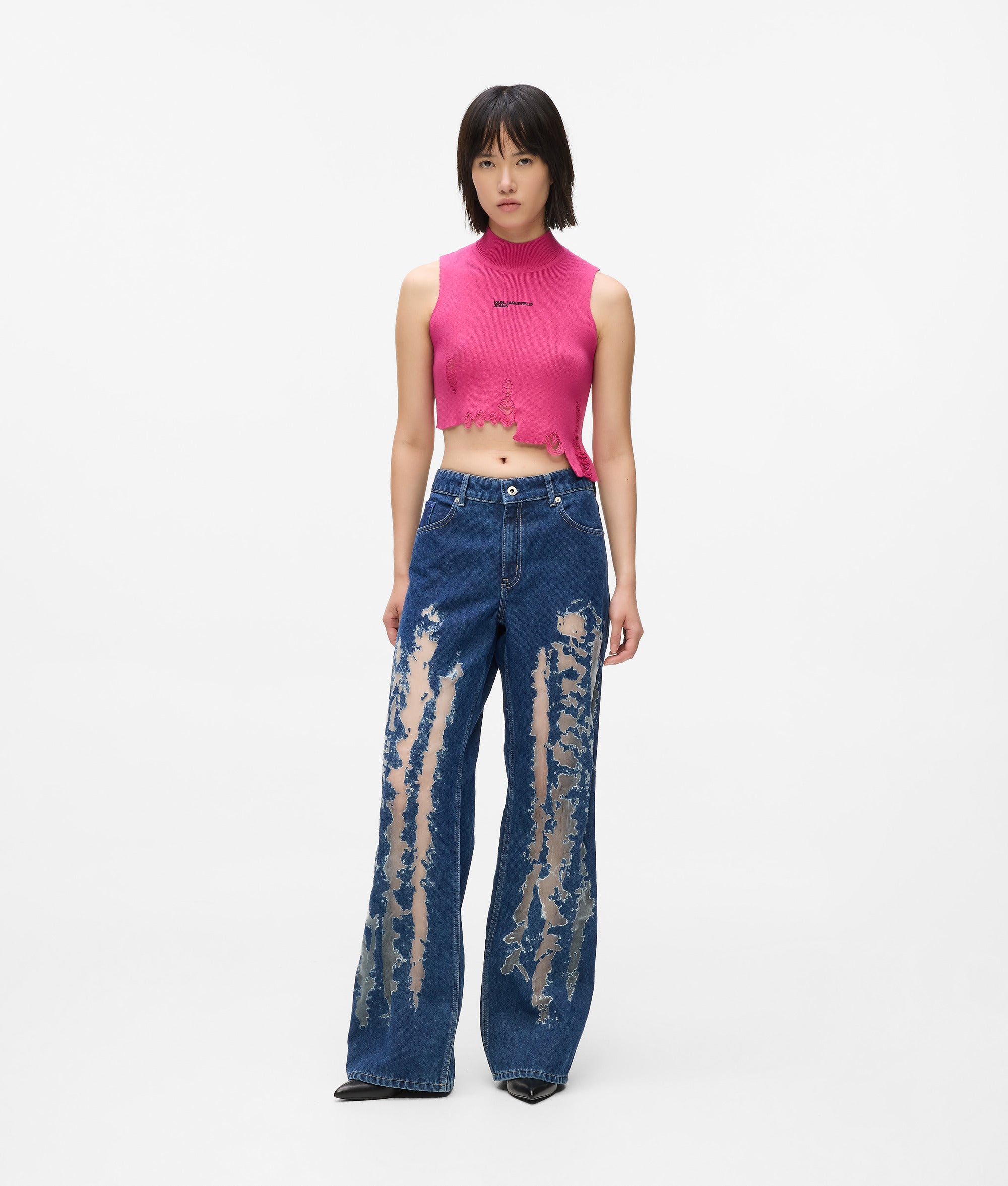 Versleten jeans met halfhoge taille