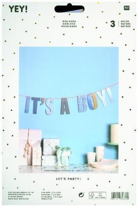 Papier-Girlande IT‘S A BOY (3m) in hellblau/blau