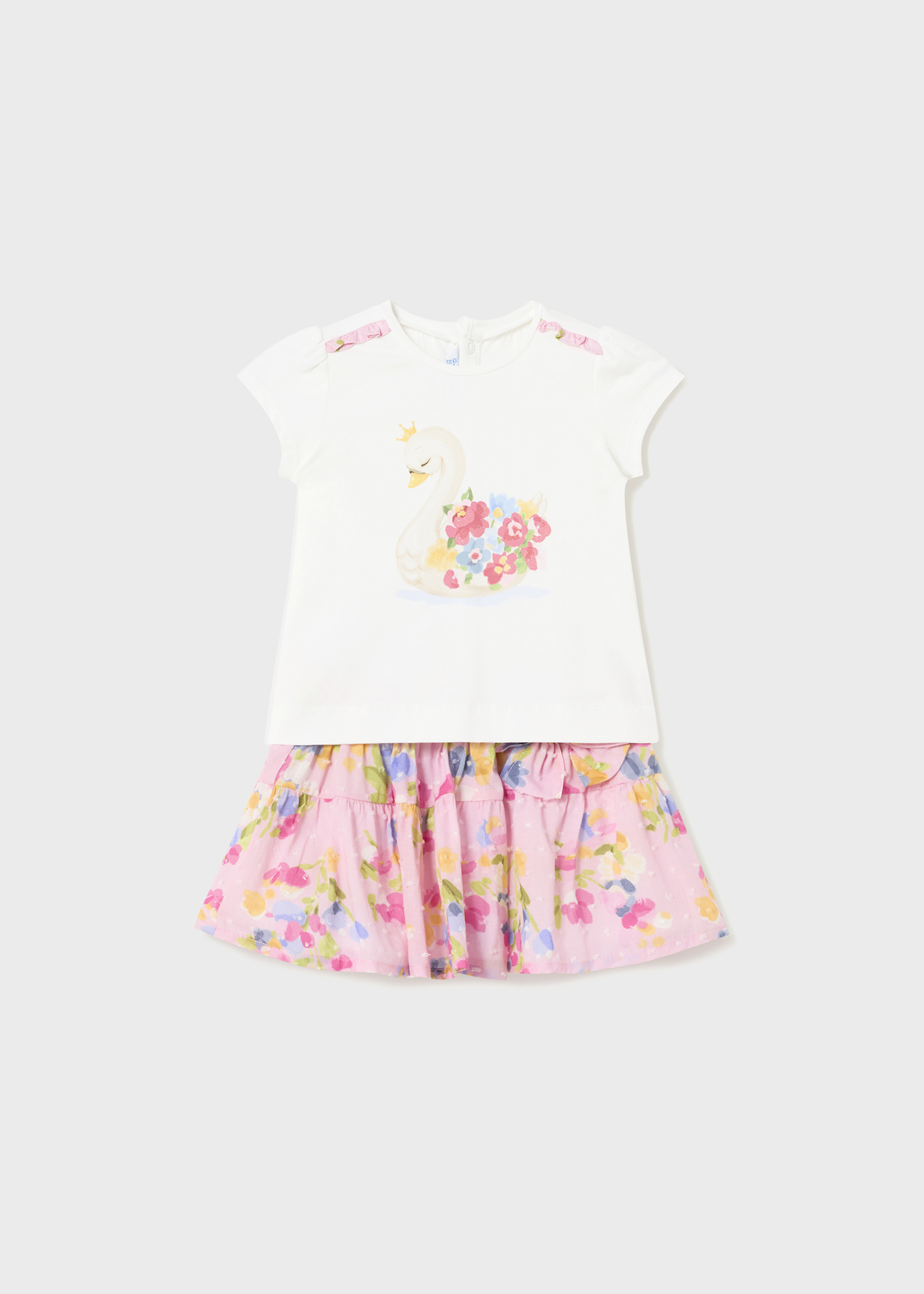Conjunto de duas peças com saia de algodão estampada para bebê