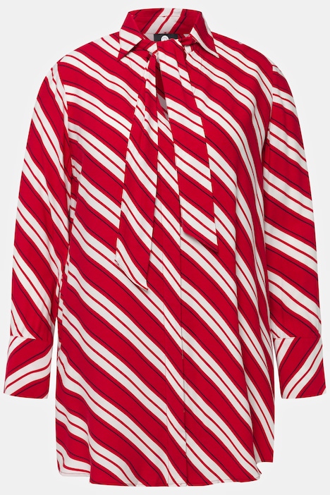 Longbluse, Streifen, A-Linie, Hemdkragen, Langarm