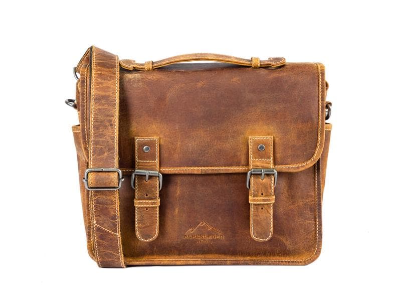 Alpenleder Kamera-Tasche Reporter Beige Umhängetasche aus Echtleder