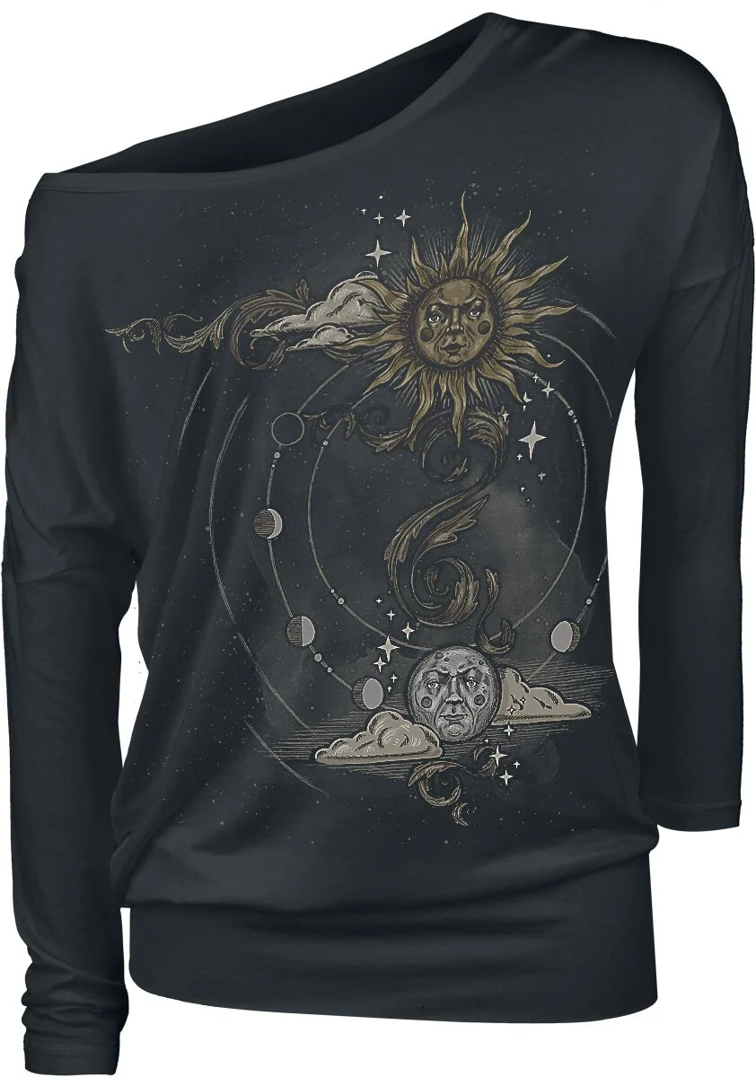 Haut Manches Longues Noir Ras-Du-Cou & Imprimé | Gothicana by EMP T-shirt manches longues