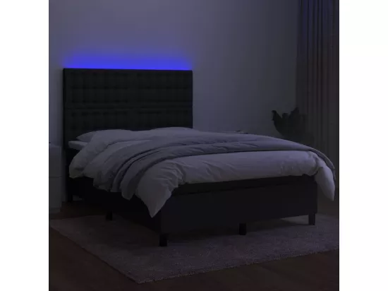 Sommier tapissier avec matelas et LED Noir 140x190 cm Tissu