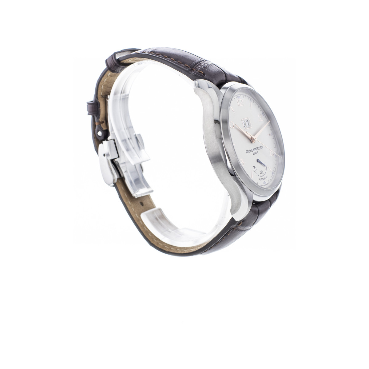 Montre d'occasion Baume et Mercier Clifton homme automatique acier bracelet cuir marron