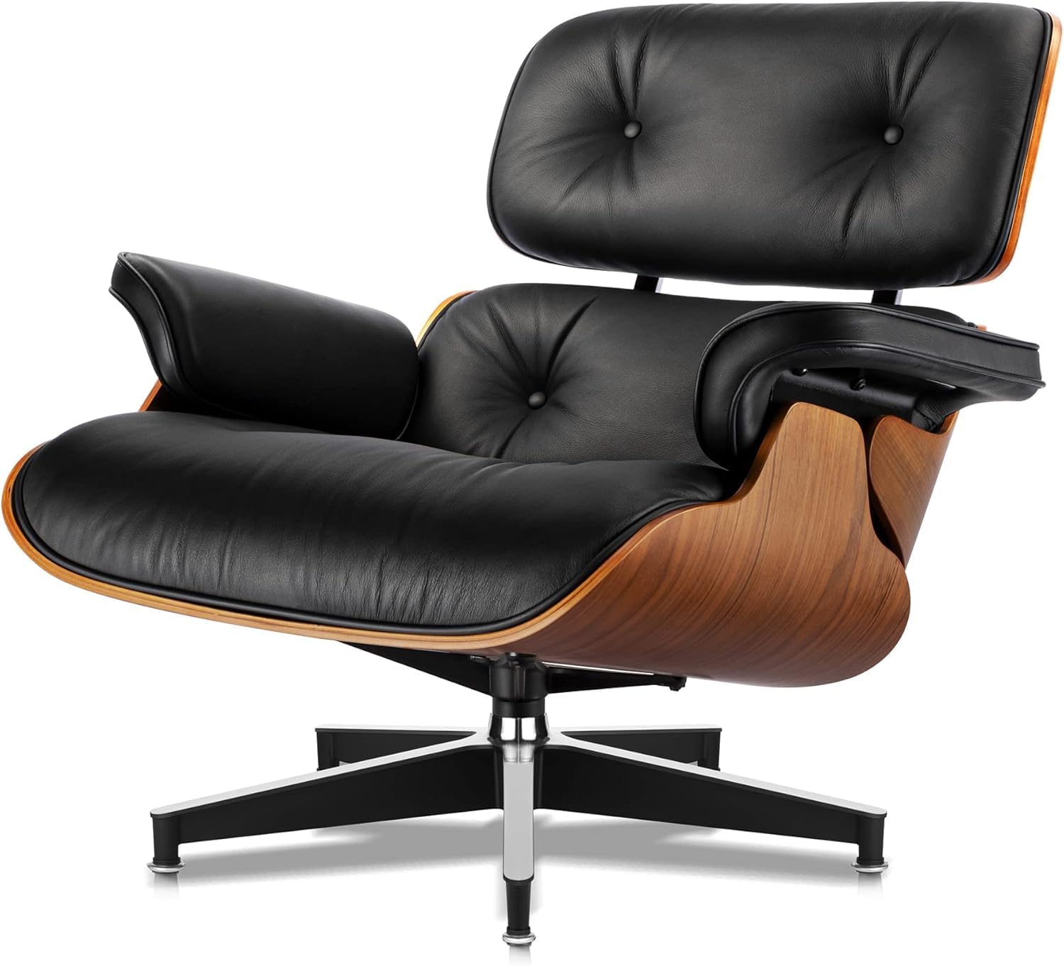 Echtleder-Entspannungssessel mit Fußhocker, moderner Fernsehsessel, drehbarer Chaiselongue mit Ottomane, Fester Neigungswinkel von 105°, einzigartiges Design mit gepolstertem Kissen