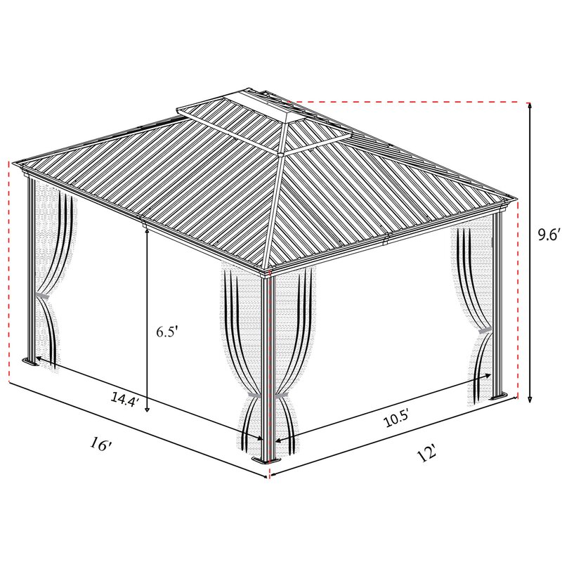 Gazebo de alumínio Alexander para pátio, 4,88 m de largura x 3,66 m de profundidade
