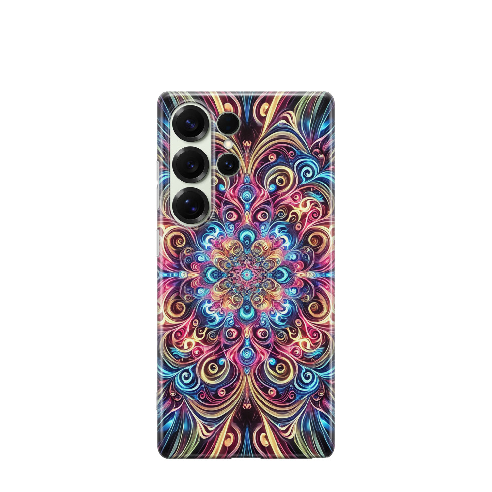 Samsung Galaxy S25 Ultra Gummi Hülle Neon Mandala - Blau / Gelb / Rot
