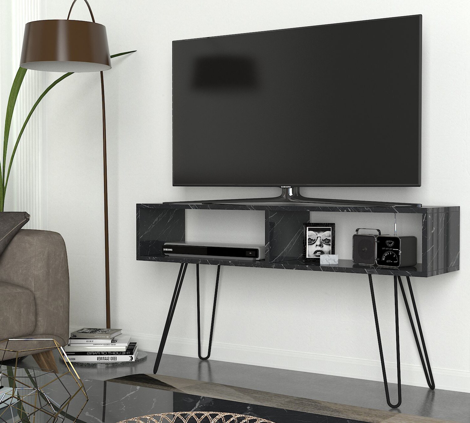 TV Lowboard Alya mit Metallfüße Marmor Optik