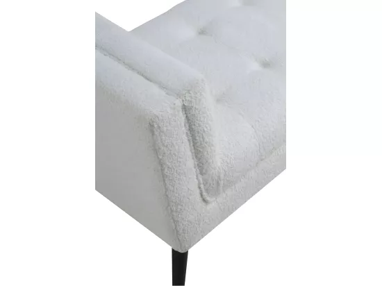 Banc recouvert de tissu blanc et pieds en bois noir