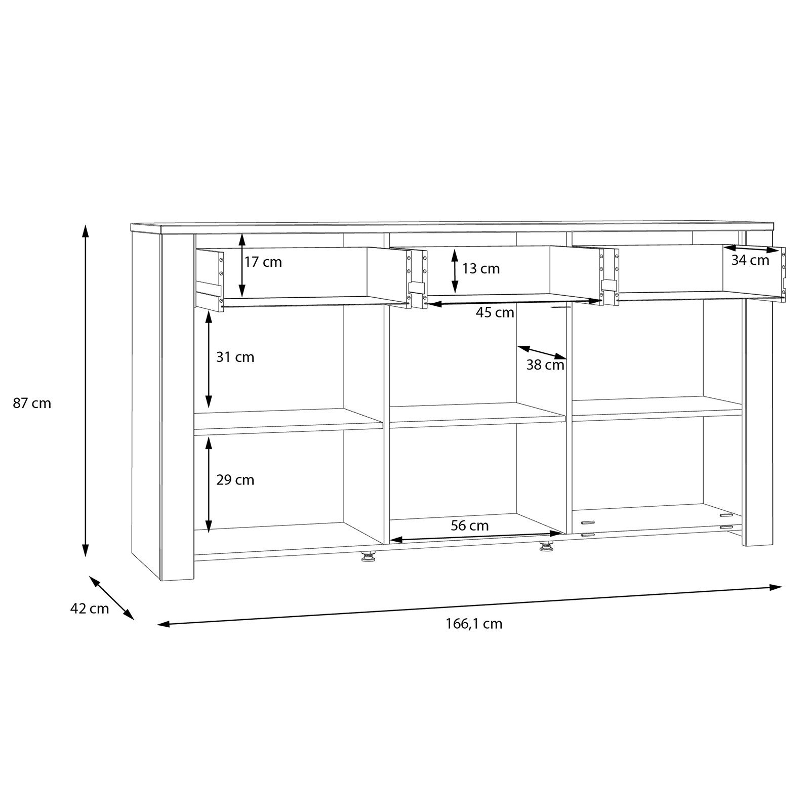 Sideboard - Eiche grau - Riviera Eiche - 166 cm breit