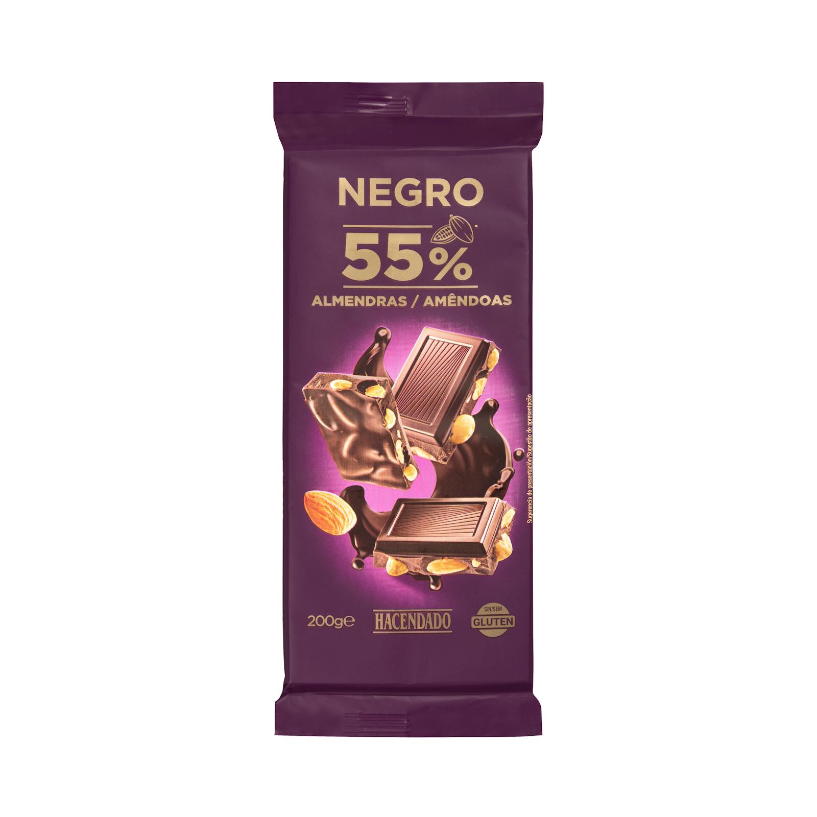 Chocolat noir 55% de cacao Hacendado aux amandes