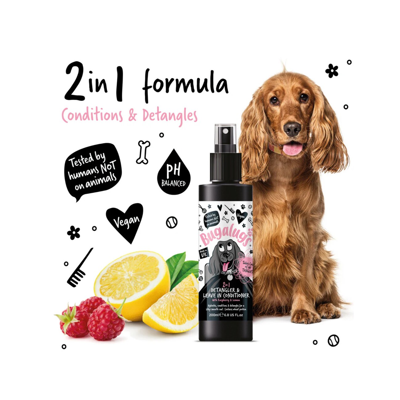 Bugalugs Fellentwirrungsspray 2 in 1 Himbeere & Zitrone 200 ml