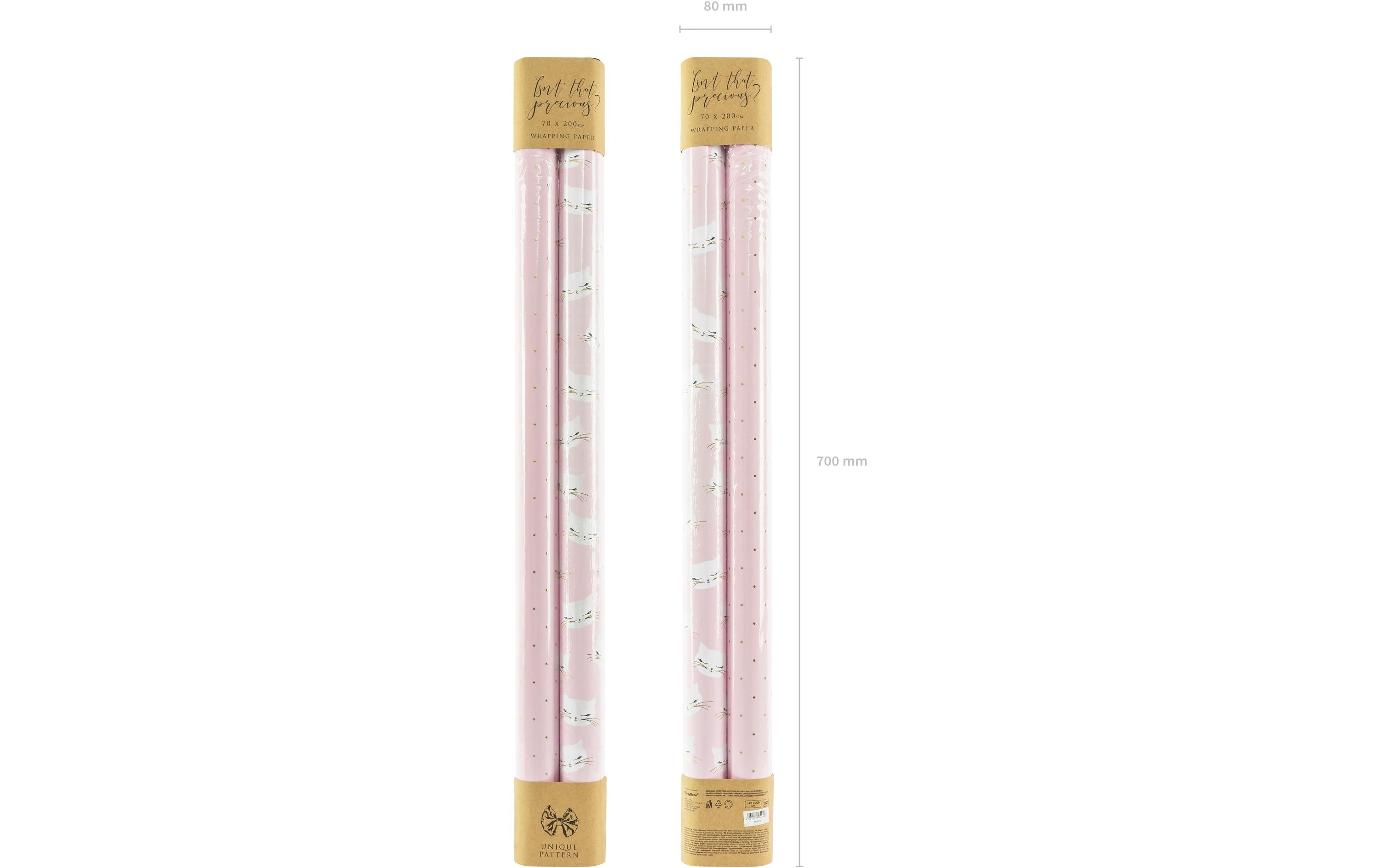 Geschenkpapier Katze 2 Stück, Rosa/Weiss, 70 x 200 cmGeeignet als Geschenkverpackung oder Einfasspapier für Bücher