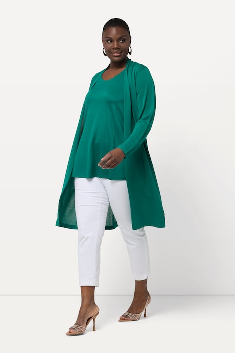 Long-Strickjacke, Glitzer, Stehkragen, V-Ausschnitt
