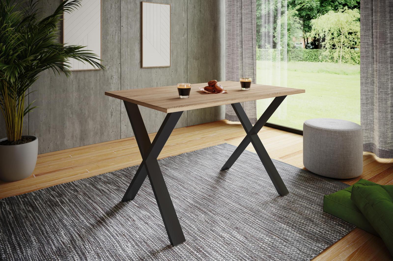 Esstisch XONA - Sonoma Eiche - schwarzes X-Fußgestell - 140x80 cm