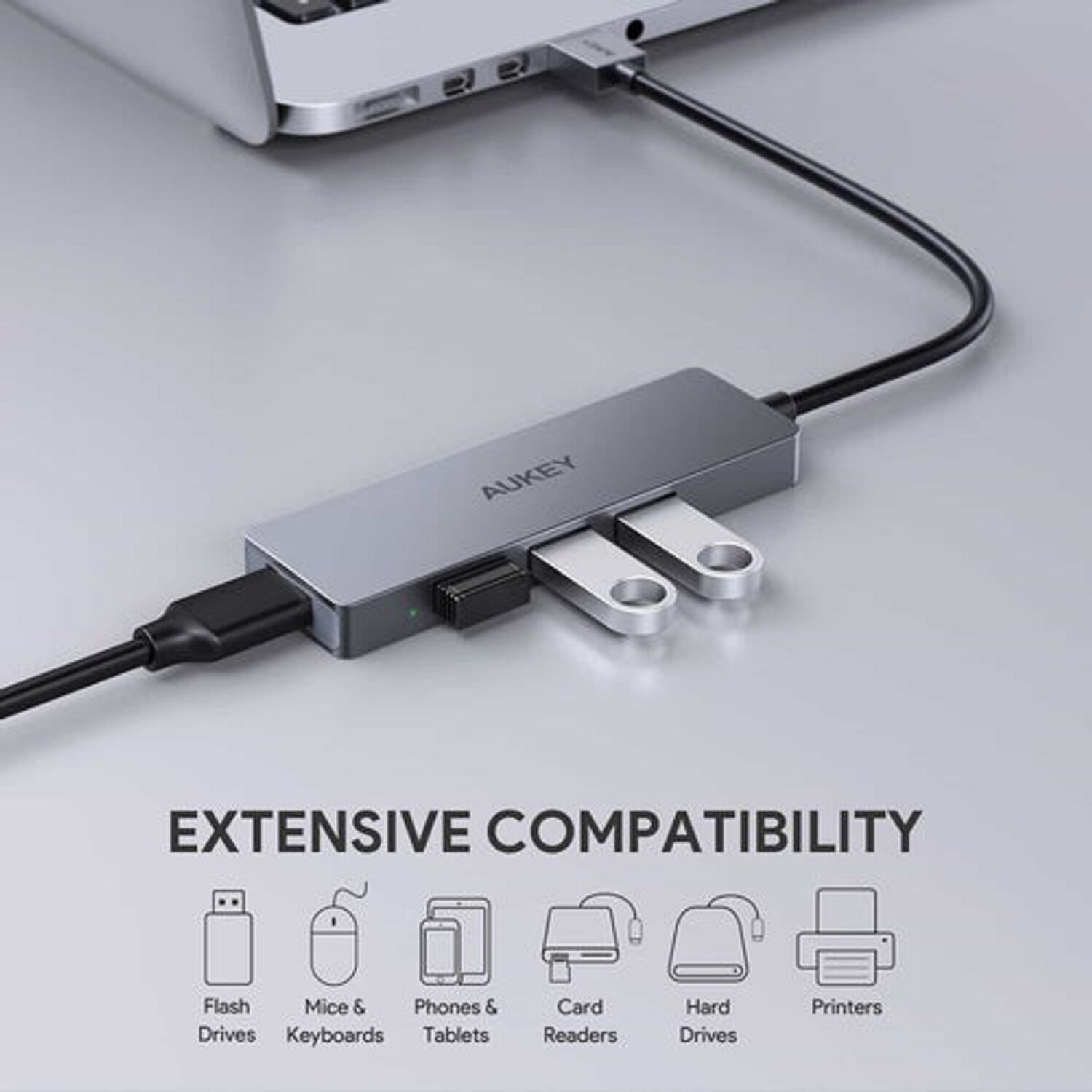 Aukey CB-H36 Aluminium Ultraflacher USB-3.0 USB-Hub mit 4 Anschlüssen