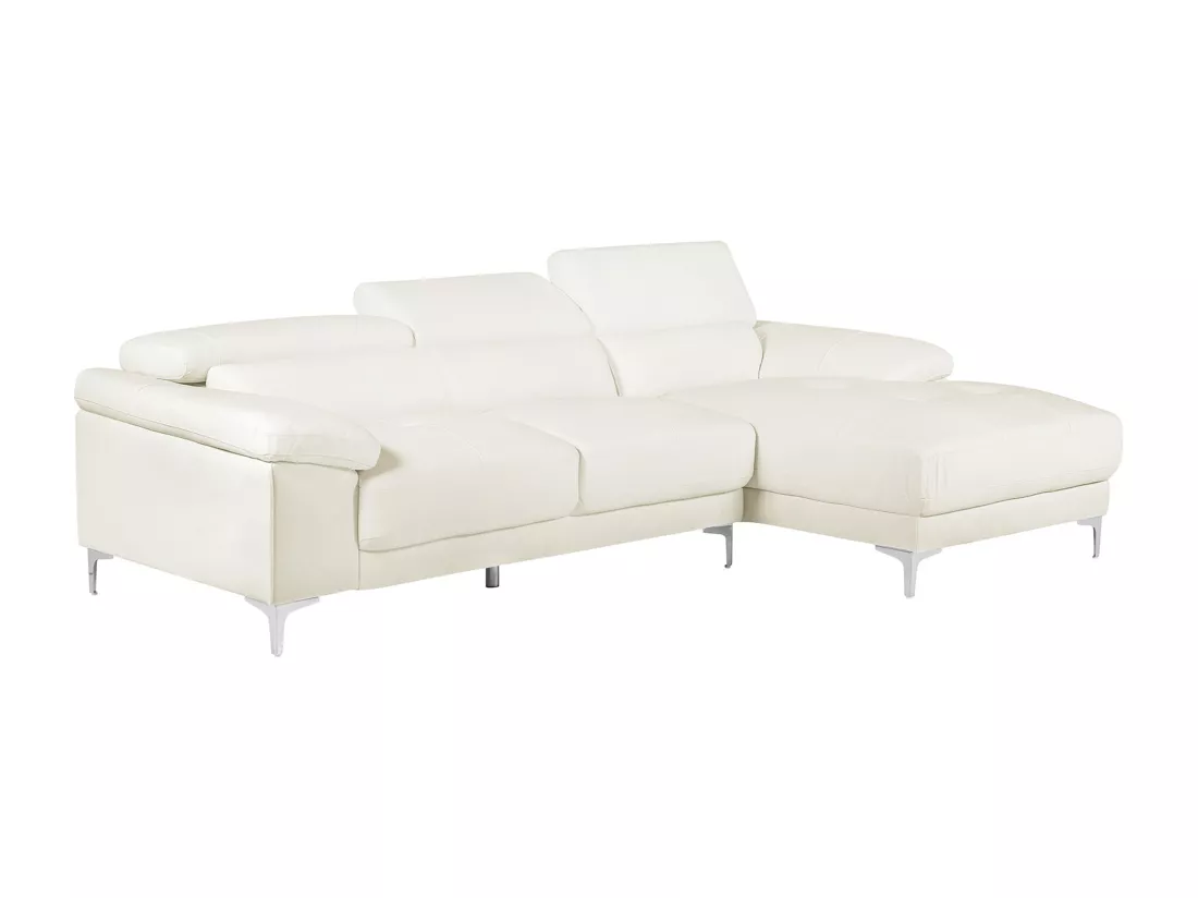 Canapé d'angle en cuir SOLANGE - Blanc - Angle droit