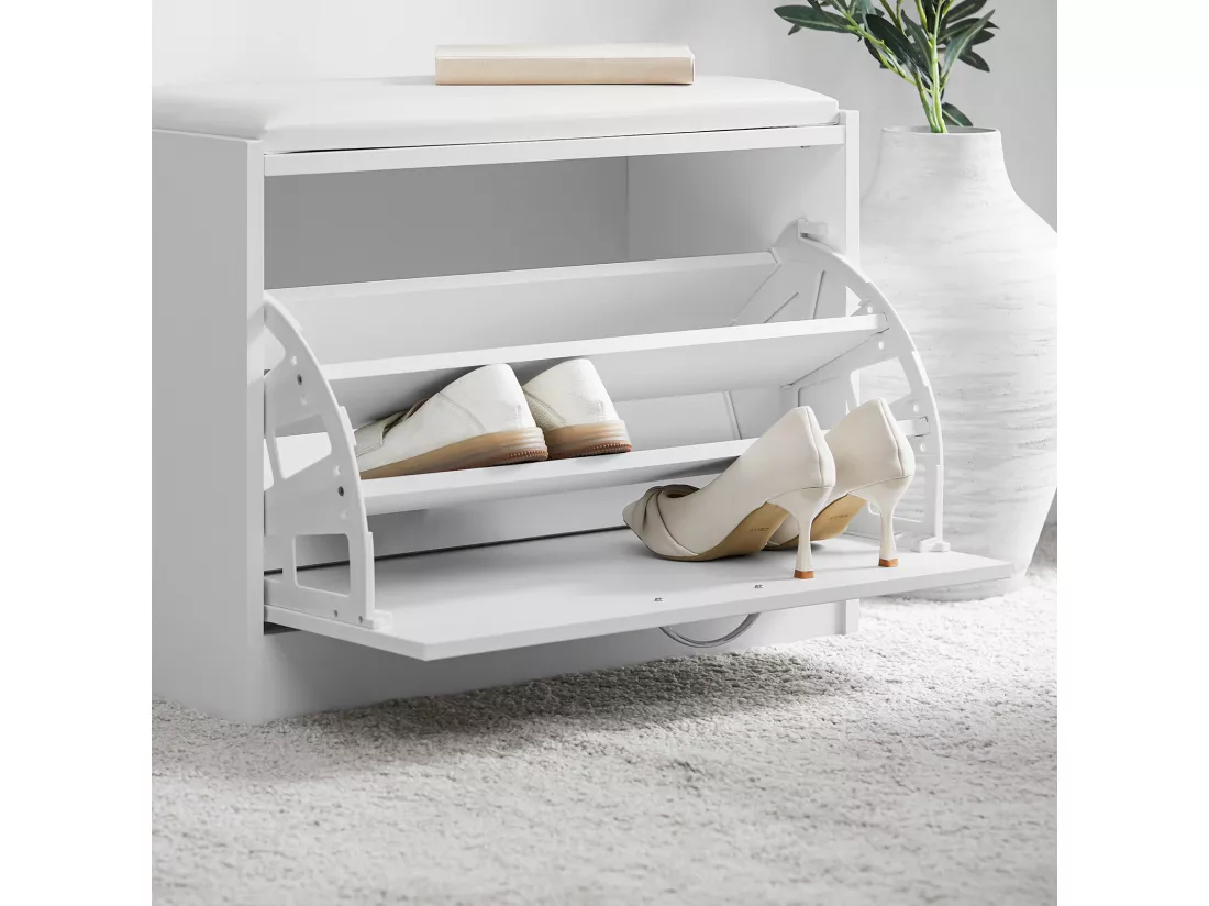 Banc Armoire à chaussures 1 abattant avec coussin, Coffre Rangement pour chaussures Blanc, FSR16-W
