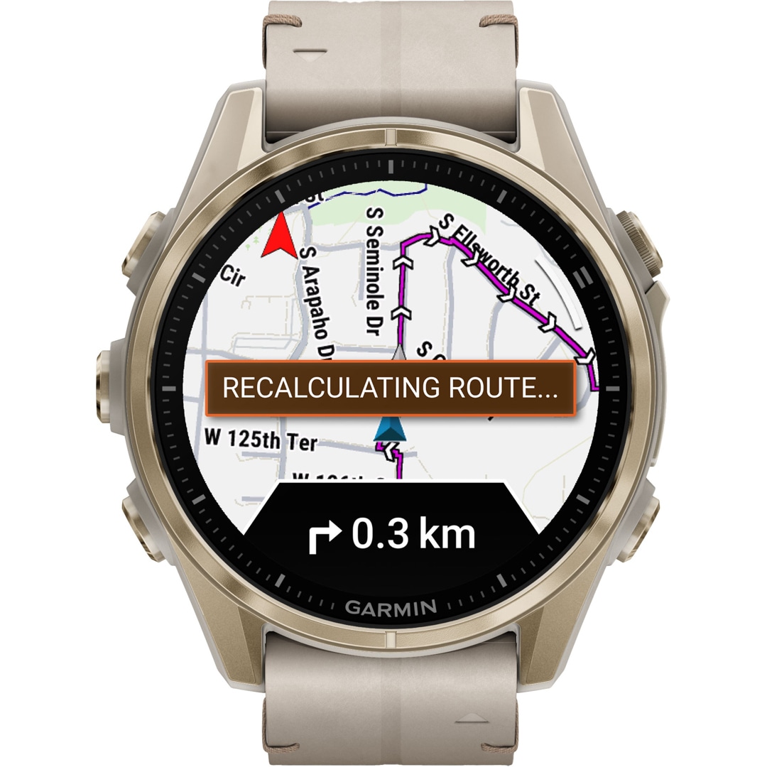 Garmin Fenix 8 - 43mm AMOLED Sapphire Softgold / Leder Kalkstein