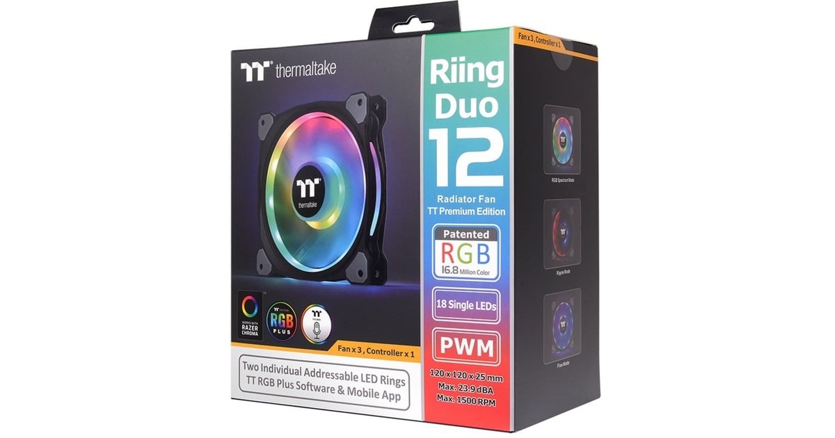 ThermaltakeRiing Duo 12 RGB Radiator Fan (3-Fan Pack) case fans  (Zwart, 3 stuks, 120 x 120 x 25 mm, PWM)