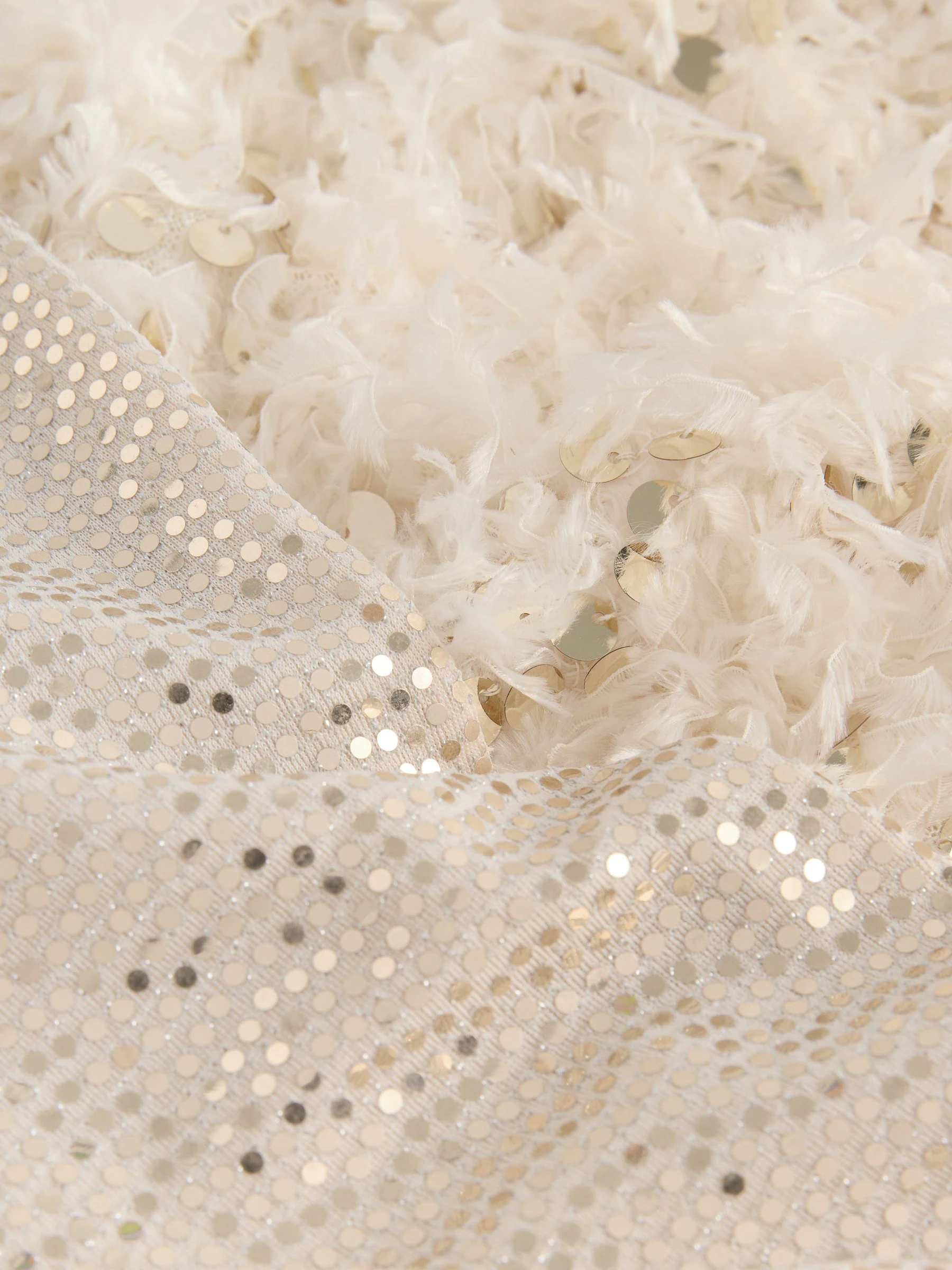 Crème/Goud wollige Pailletten - Party-set met top en flared legging (3-16jaar)
