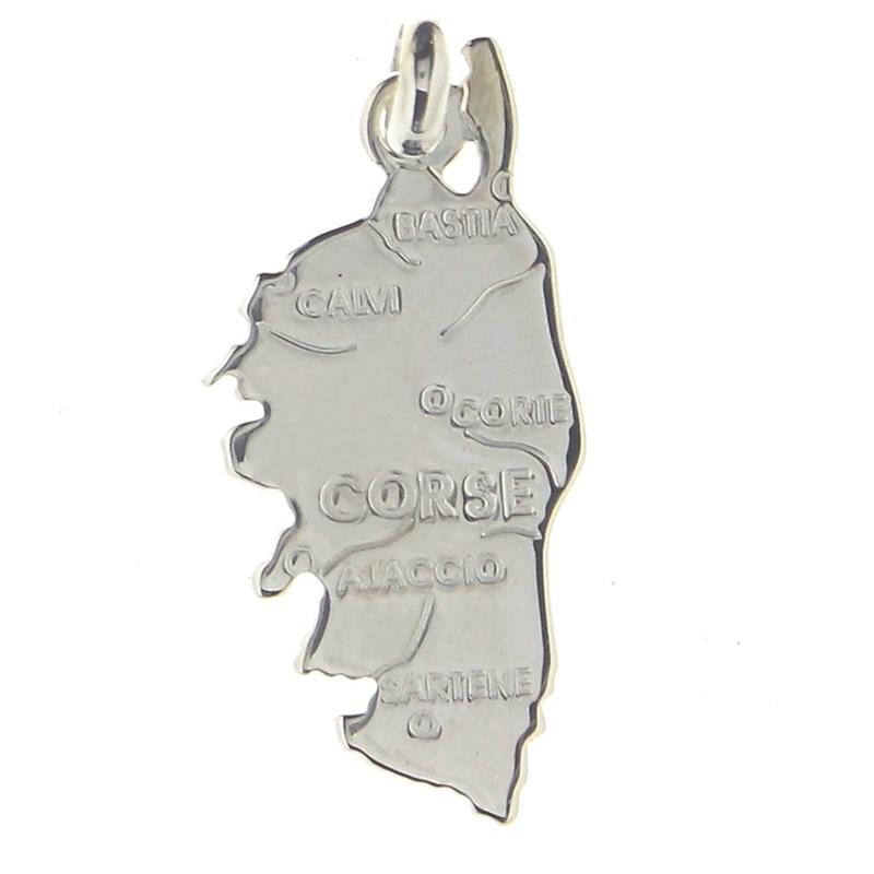 Pendentif carte de la Corse Ile de Beauté en argent 925°/00 + chaîne