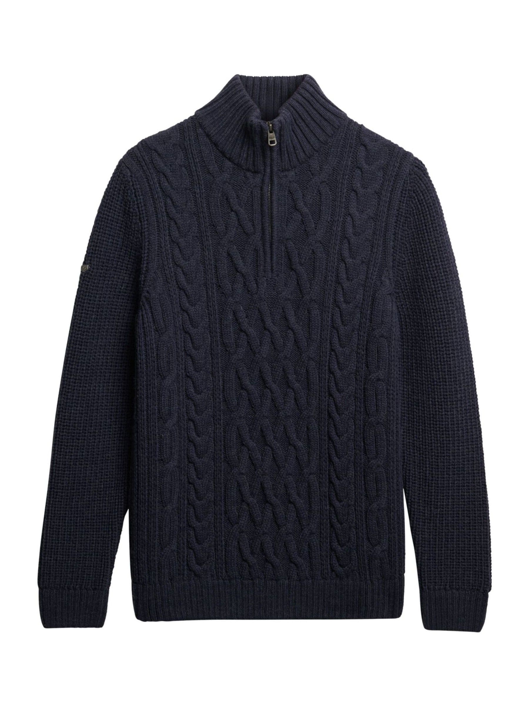 Indigo - Superdry Jacob kabelgebreide trui met halve rits