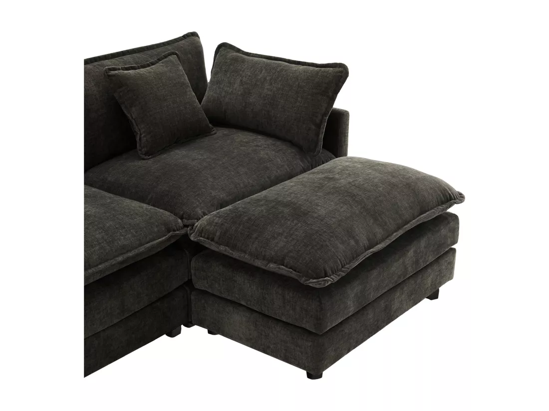 Canapé d'angle 3 places en chenille - avec un repose-pieds modulable - Gris