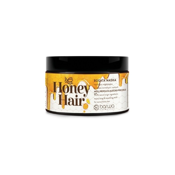 Barwa Honey Hair Feuchtigkeitsspendende und glättende Maske für normales und trockenes Haar, Honig, Propolis und Gelée Royale,