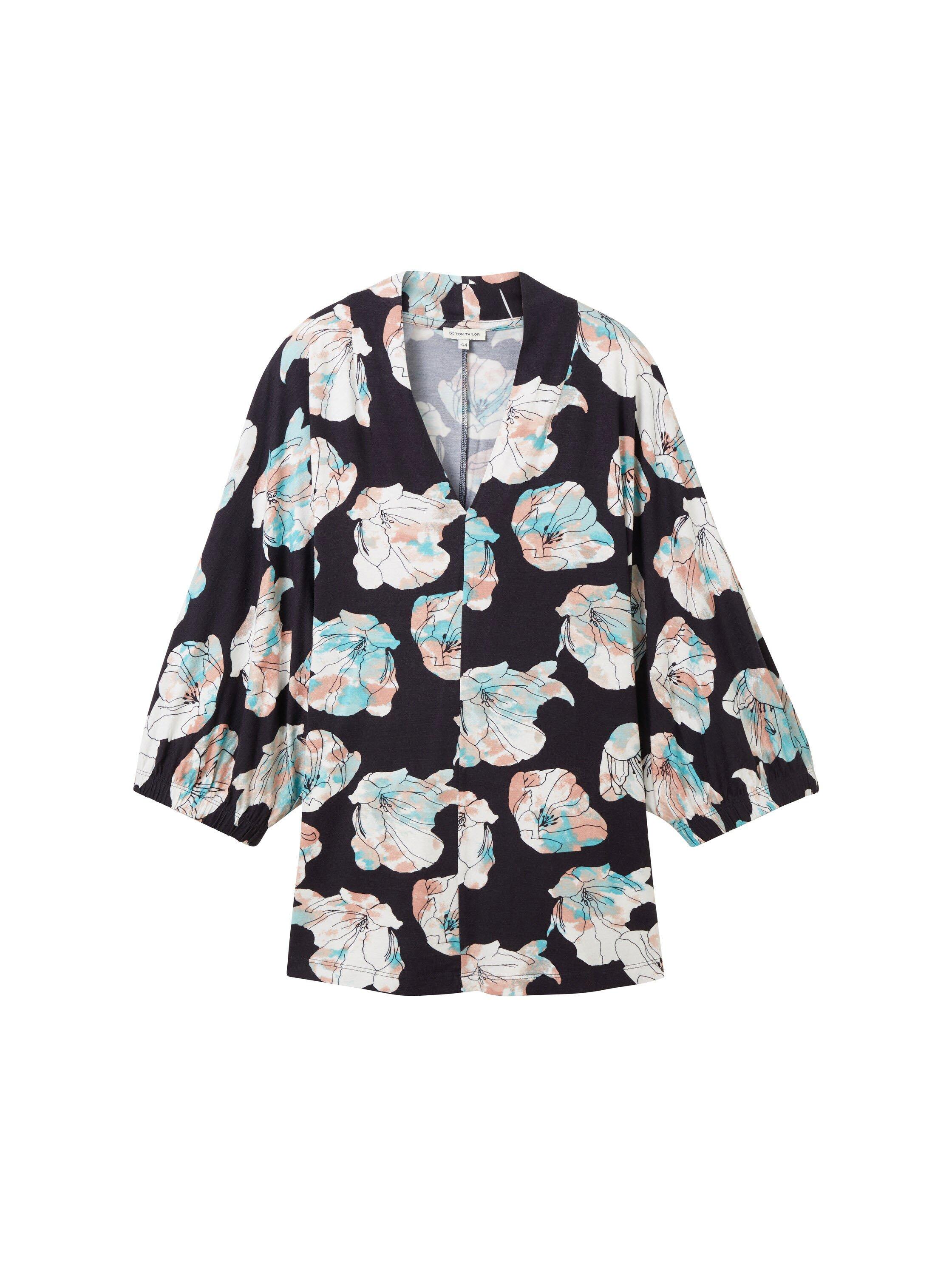 Shirt mit Blumen-Alloverprint und V-Ausschnitt