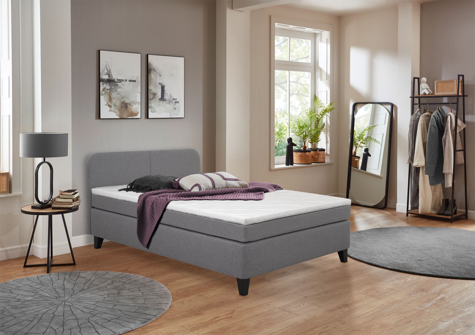 Boxspringbett Wien Stoff Grau 140x200cm