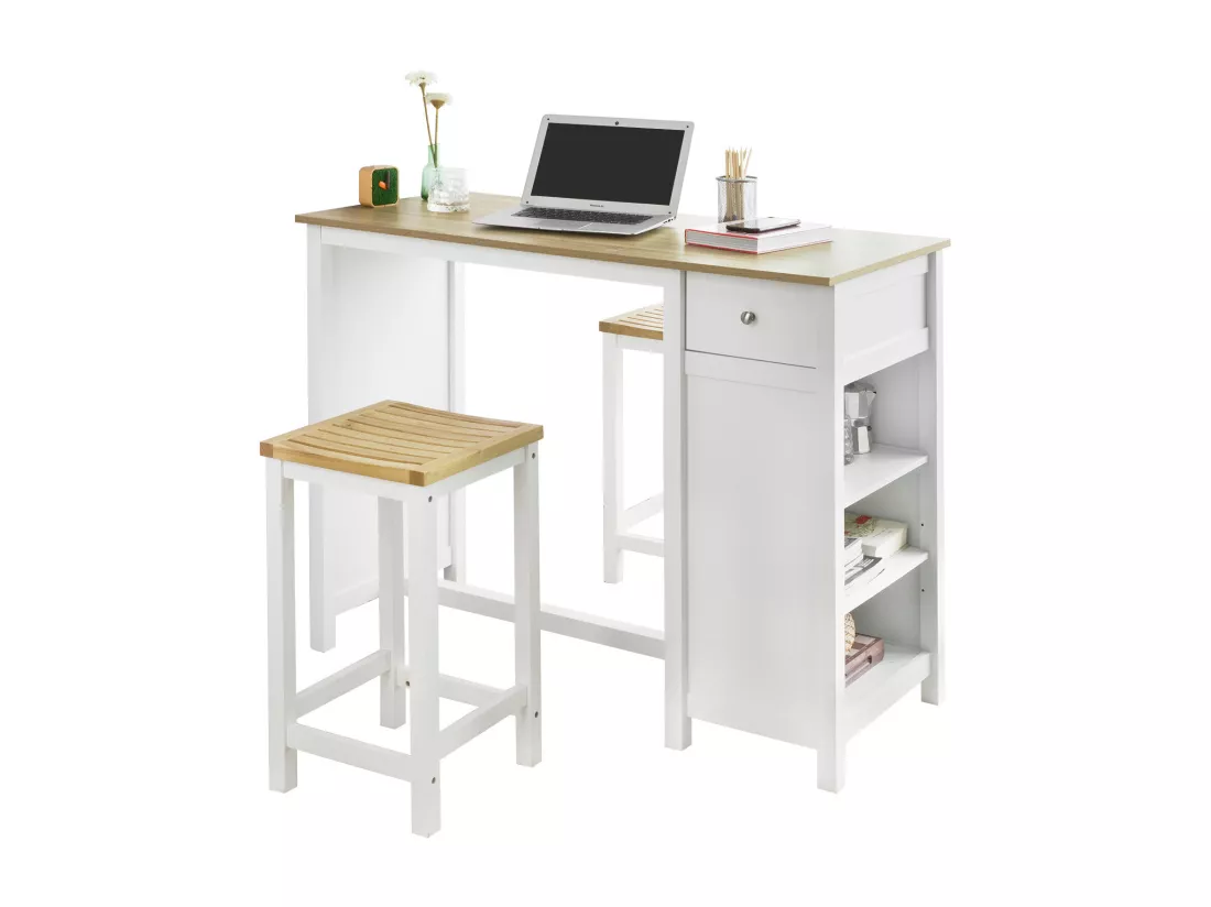 Table Haute De Bar Table De Cuisine Mange-debout– Blanc Lxlxh 120x55x90 cm, Fwt64-wn