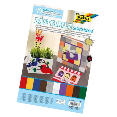 Folia Bastelfilz selbstklebend, 10 Blatt farbig sortiert, ca. 20 x 30 cm