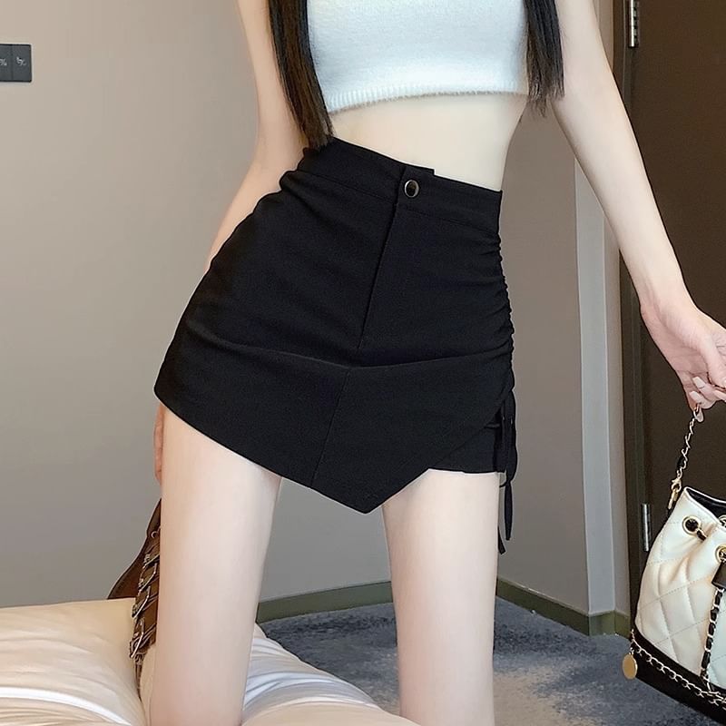 Bolgivy - Asymmetrische minirok met hoge taille en trekkoord
