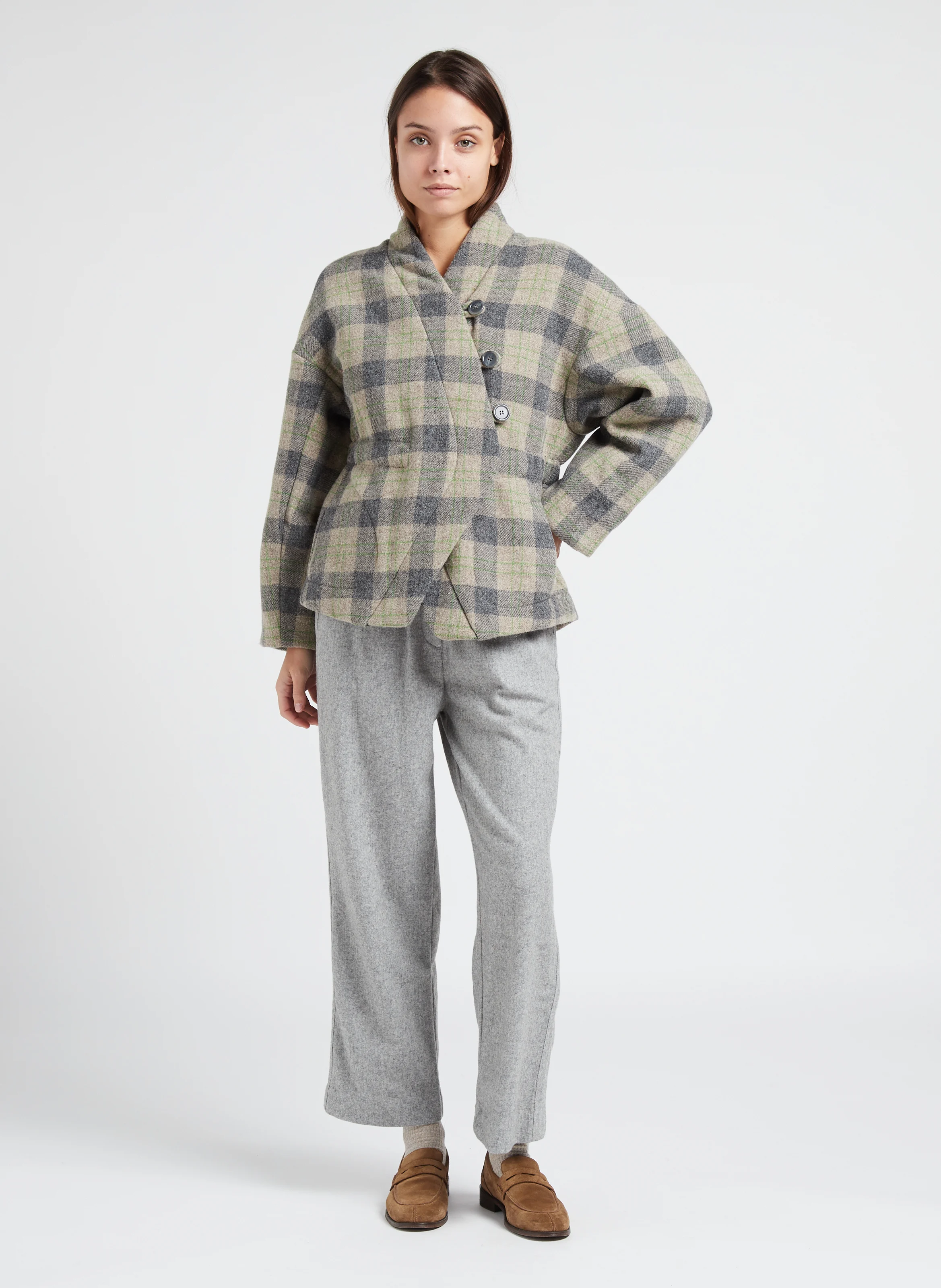 PENNY - Pantalon droit en flanelle de laine mélangée | Gris