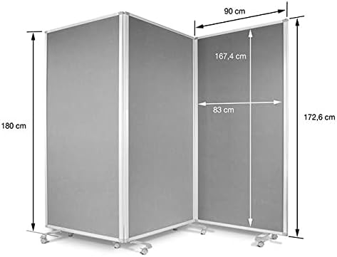 Floordirekt Filz Stellwand mobile Stellwandsystem 3-teilig - Filztafel Pinnwand mit Rollen - Trennwand Raumteiler - Präsentationswand Messewand - doppelseitig nutzbar (180 x 60 x 180 cm, Grau)