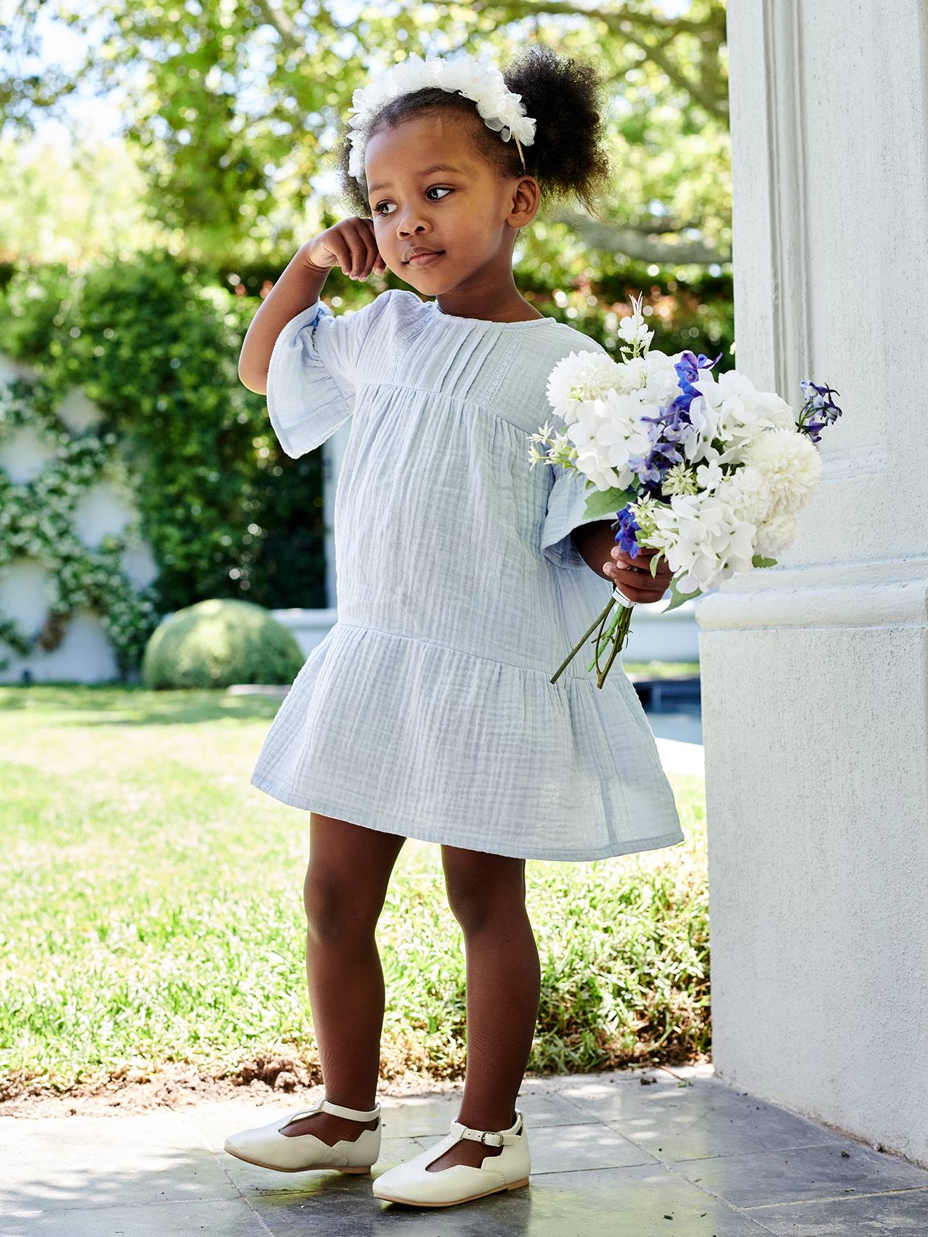Vestido rosa framboesa em chiffon de algodão para meninas
