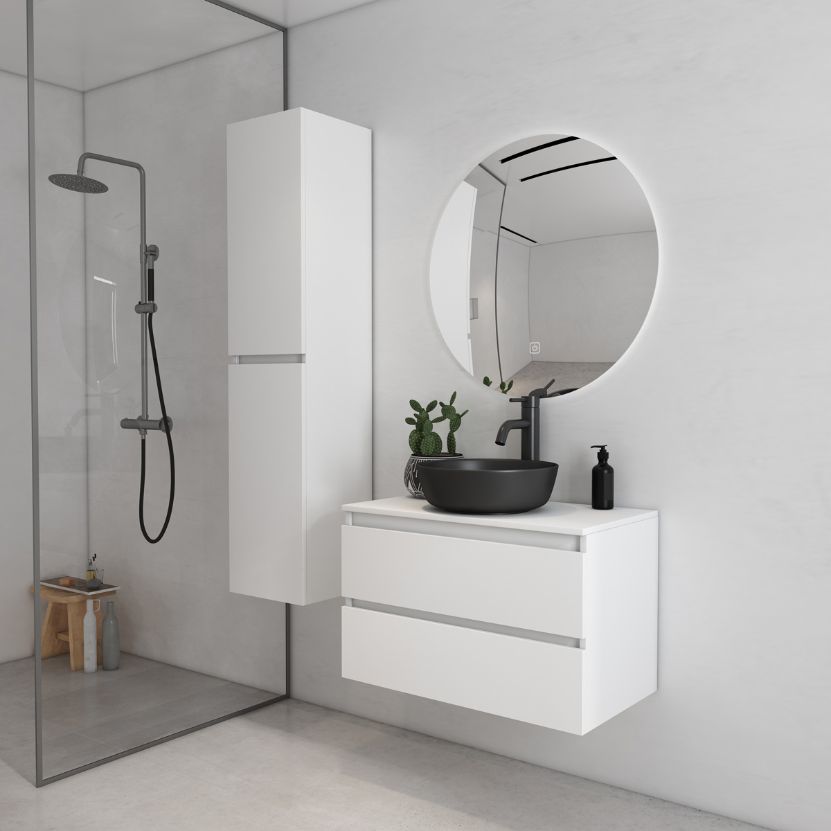 Fontana Proma badmeubel 80cm met zwarte waskom mat wit