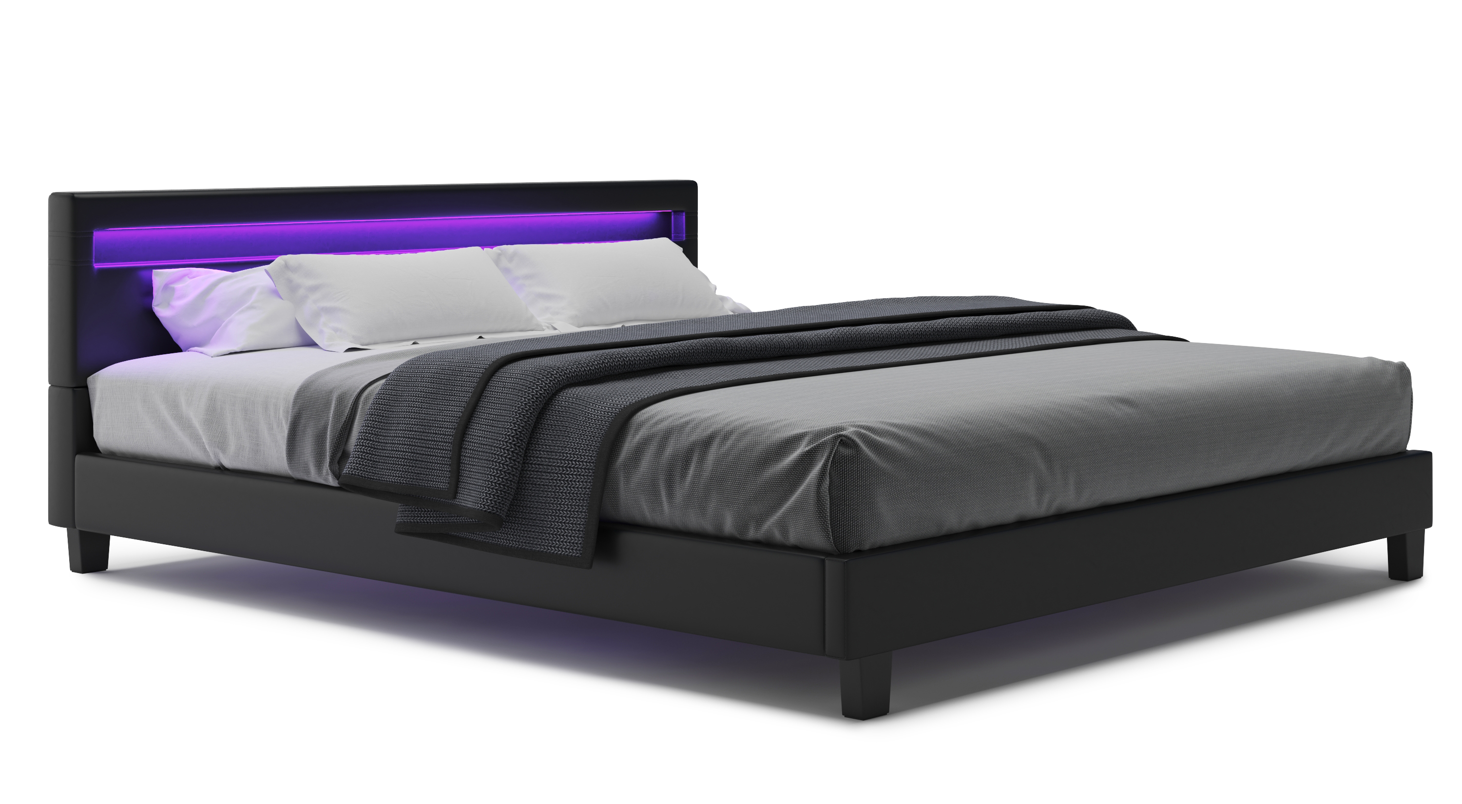 Lederbett LED DREAM 180 x 200 cm schwarz
