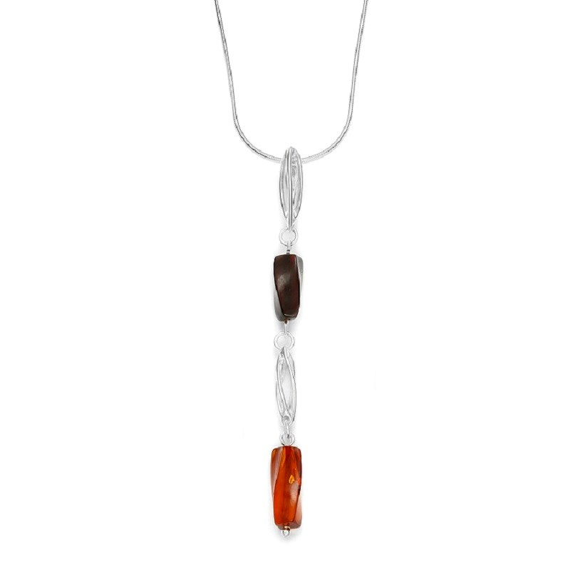 Collier ambre cognac et cerise
