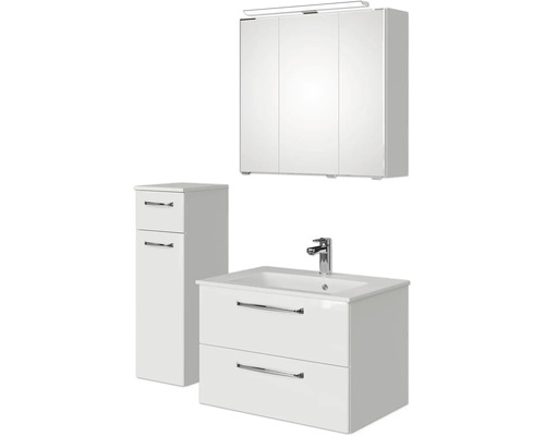 Pelipal Kumba badkamermeubelset, BxHxD 107 x 200 x 50 cm, glanzend witte fronten, 4-delige set met witte gegoten mineraalwastafel en badmeubel, 99.770126091