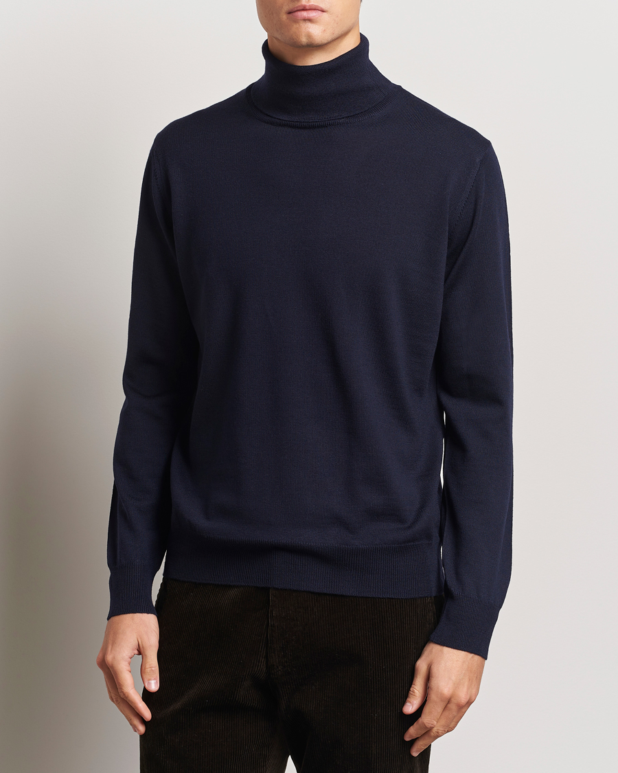 Morgano Extra Fine Merino Wool Rollneck Navy