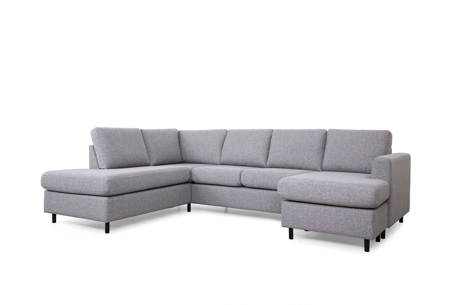 Oslo Plus U-sofa Åpen ende venstre med 2-seter og sjeselong høyre. Tekstil Hygge 91 Grey med sorte ben