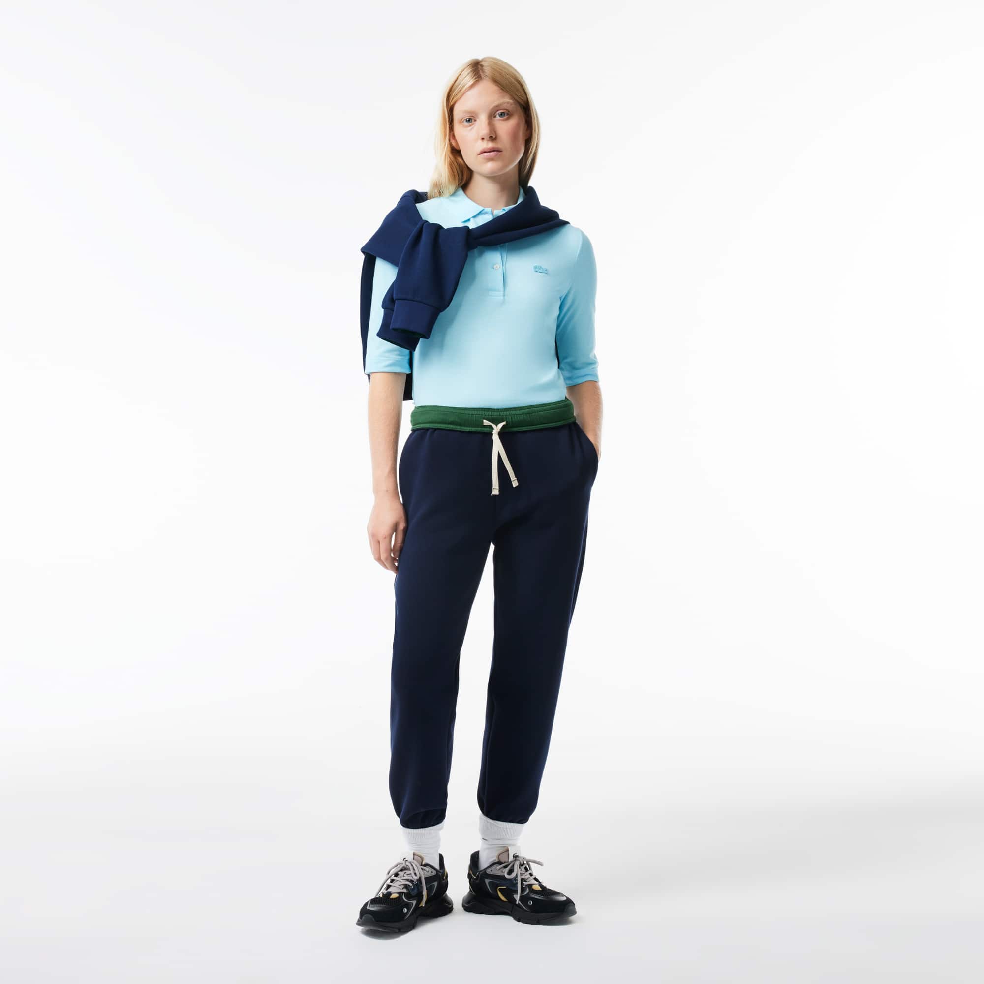 Polo Lacoste slim fit à manches trois-quarts en coton souple Manches Courtes - Bleu - Lacoste - Femme