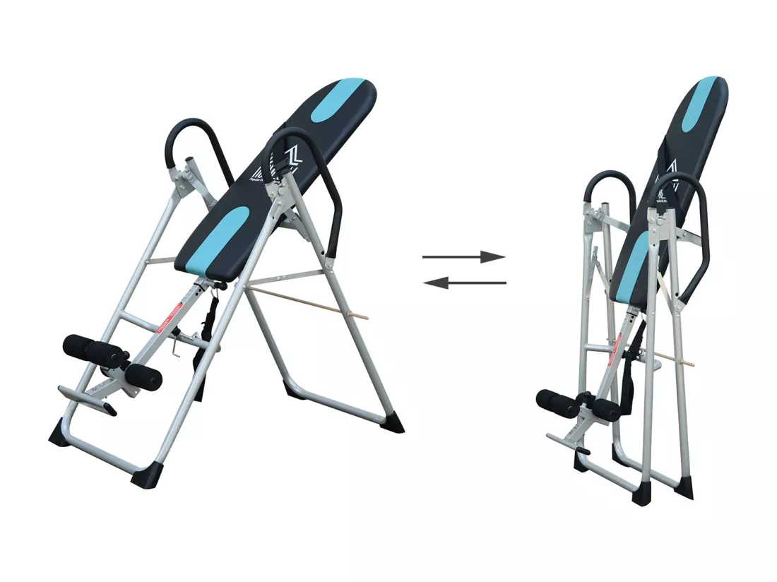 Table d'inversion de musculation pliable ceinture de sécurité réglable acier coloris argent noir