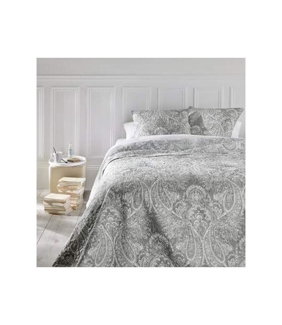 Dessus de Lit & 2 Taies Marie 240x260cm Gris Clair