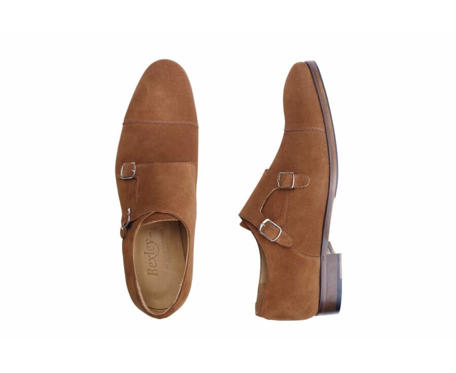 Chaussures homme double boucle velours cognac avec patin - GRESHEY PATIN