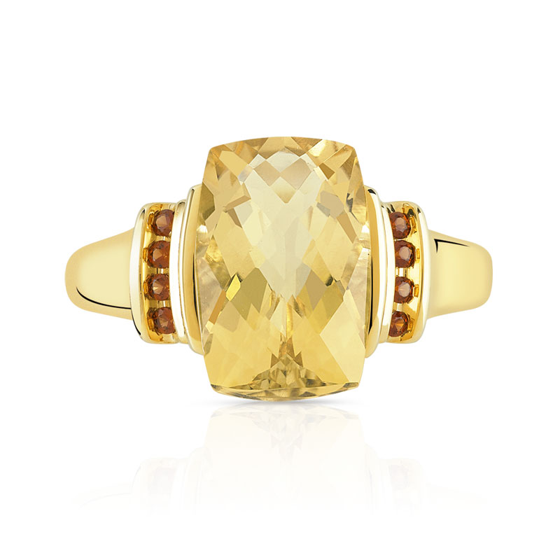 Bague or 375 jaune citrine rectangulaire et grenats