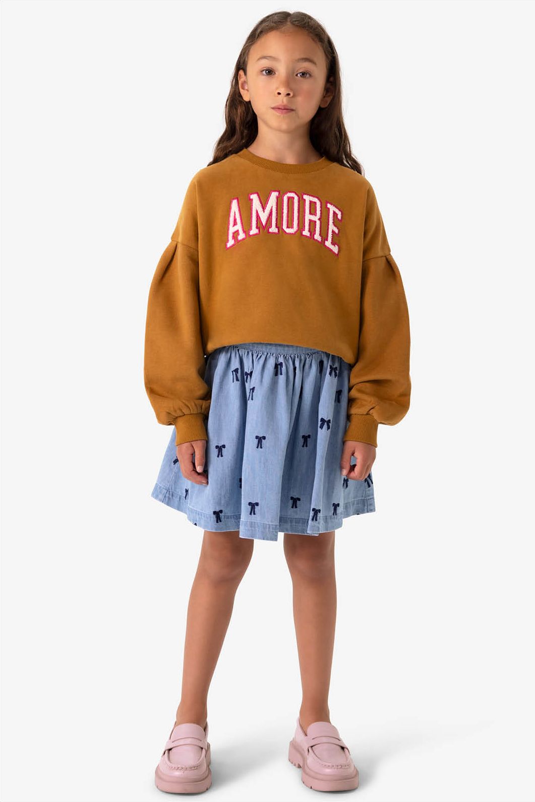 Bruine cropped sweater met artwork