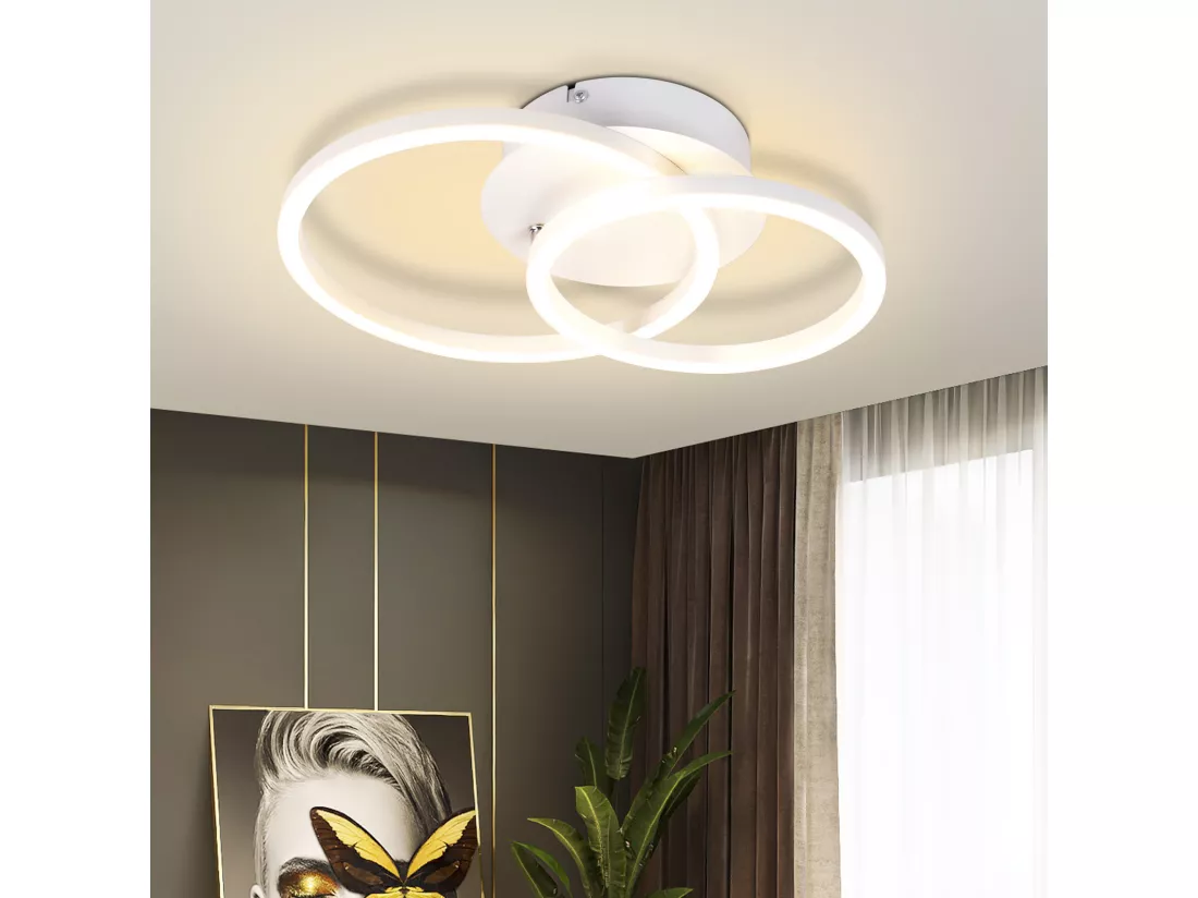 NETTLIFE Plafonnier LED 2 anneaux Blanc Pivotant Moderne Ronde Design 24W 3000K